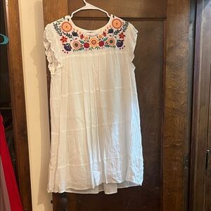 Studio West White Dress with Colorful Embroidery